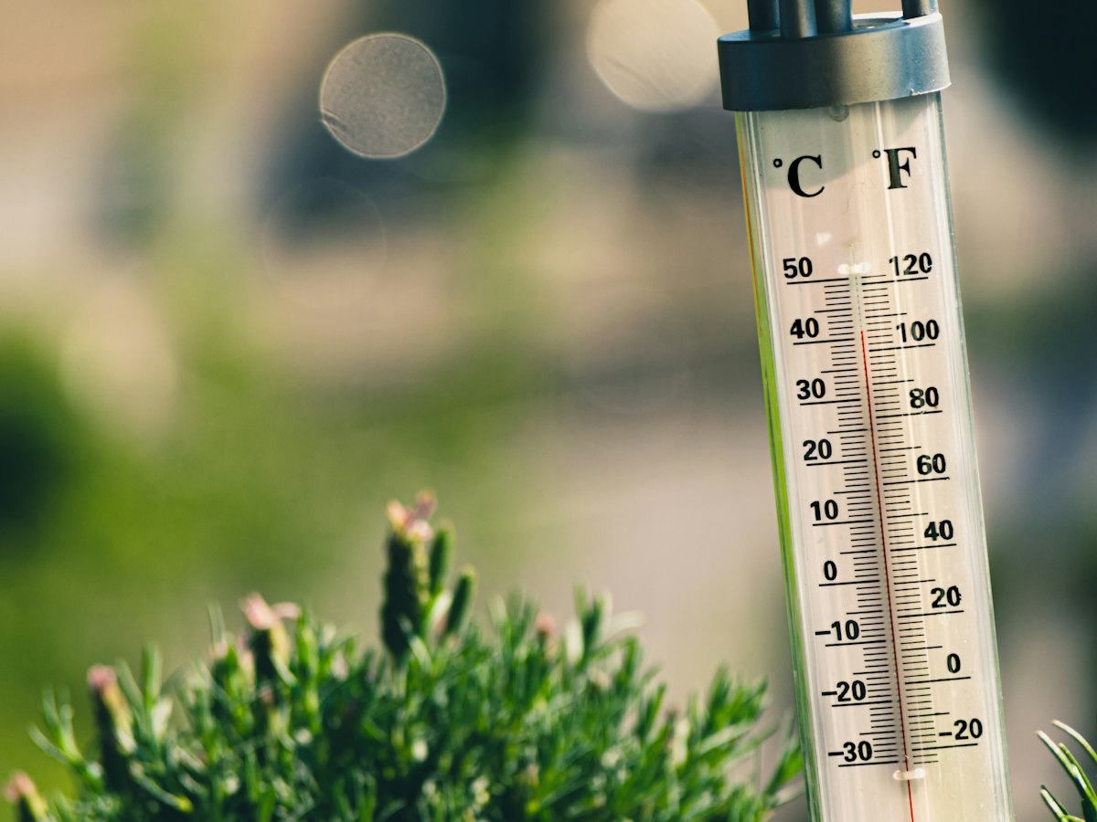 Close-up of a Celsius and Fahrenheit thermometer, illustrating one degree of difference